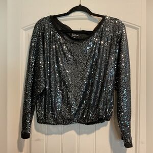 82. Lulu's Black Sequin Women's Top, Size Medium.